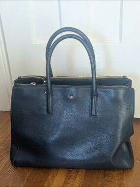 Anya Hindmarch Blue Leather Double-Handle Tote. Detachable Shoulder Strap
